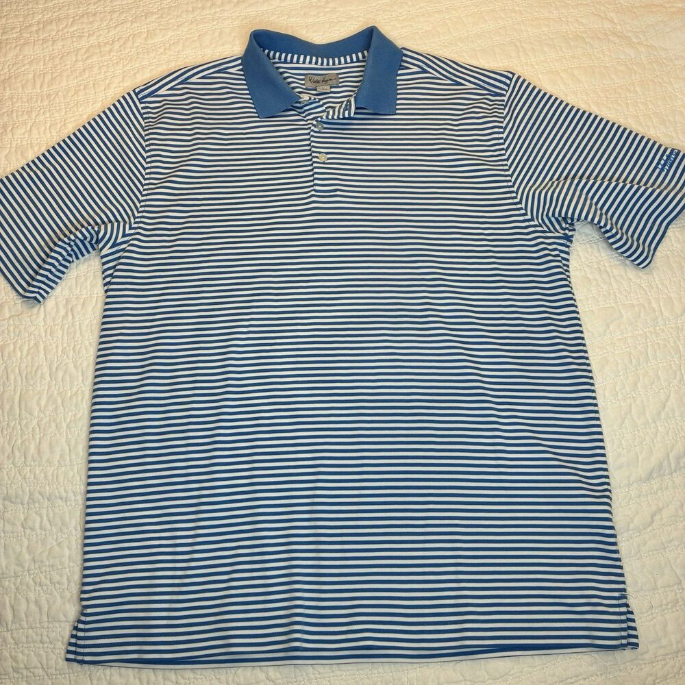 Walter Hagen Men's Blue & White Stripe Polo Shirt Sz L Golf Capsule Classic